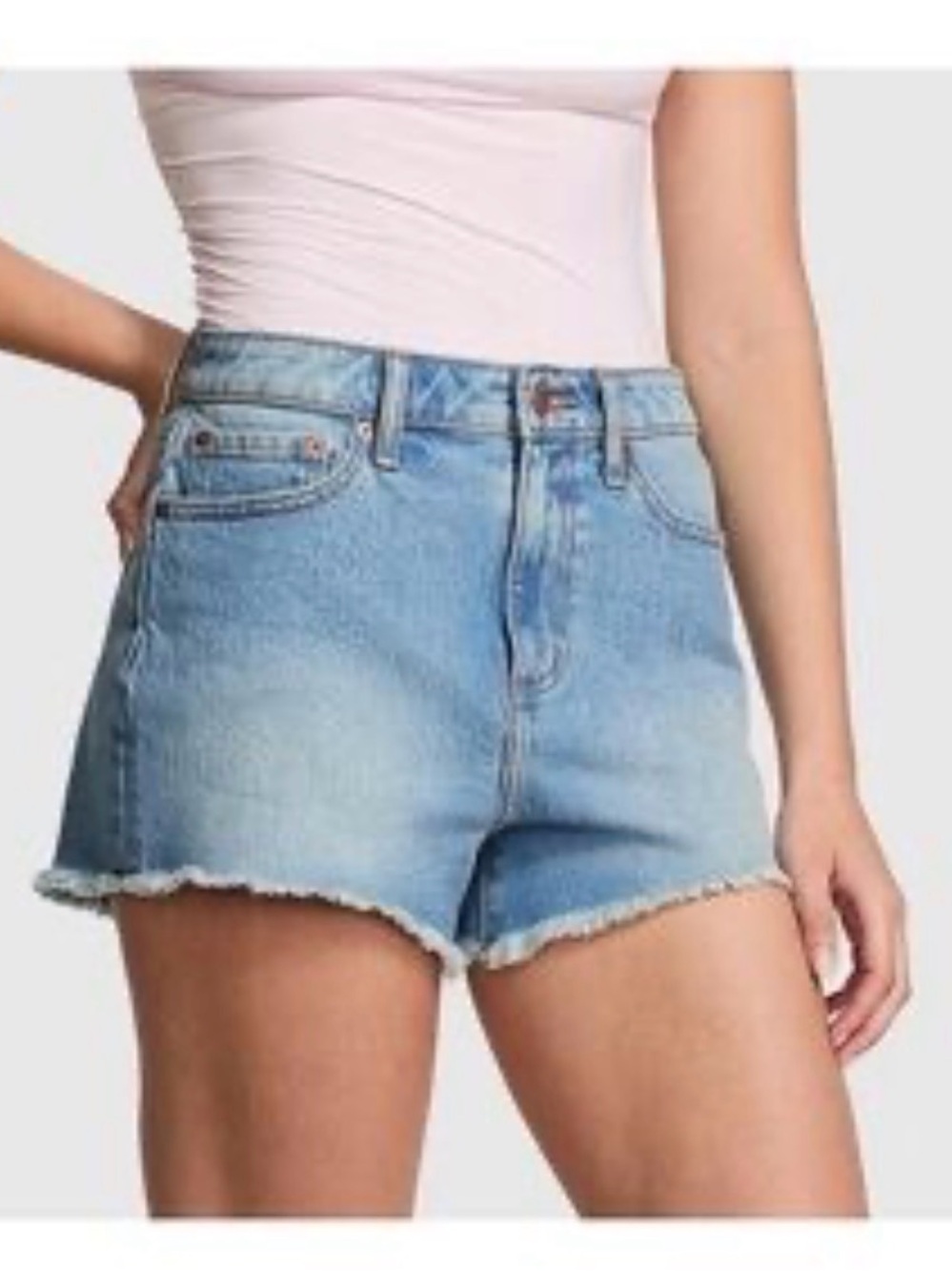 PINK Victoria's Secret Light Blue High-Rise Frayed Hem Denim Shorts